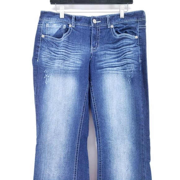 Maurices Womens Size 11/12 Long Distressed Bootcut Jeans Stretch Denim Blue - Picture 7 of 10